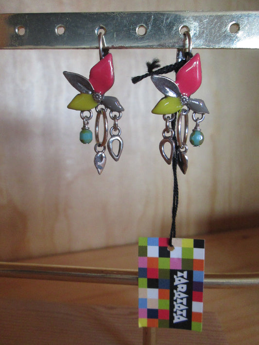 Boucles d’Oreilles taratata modèle « fleurs roses et jaunes »